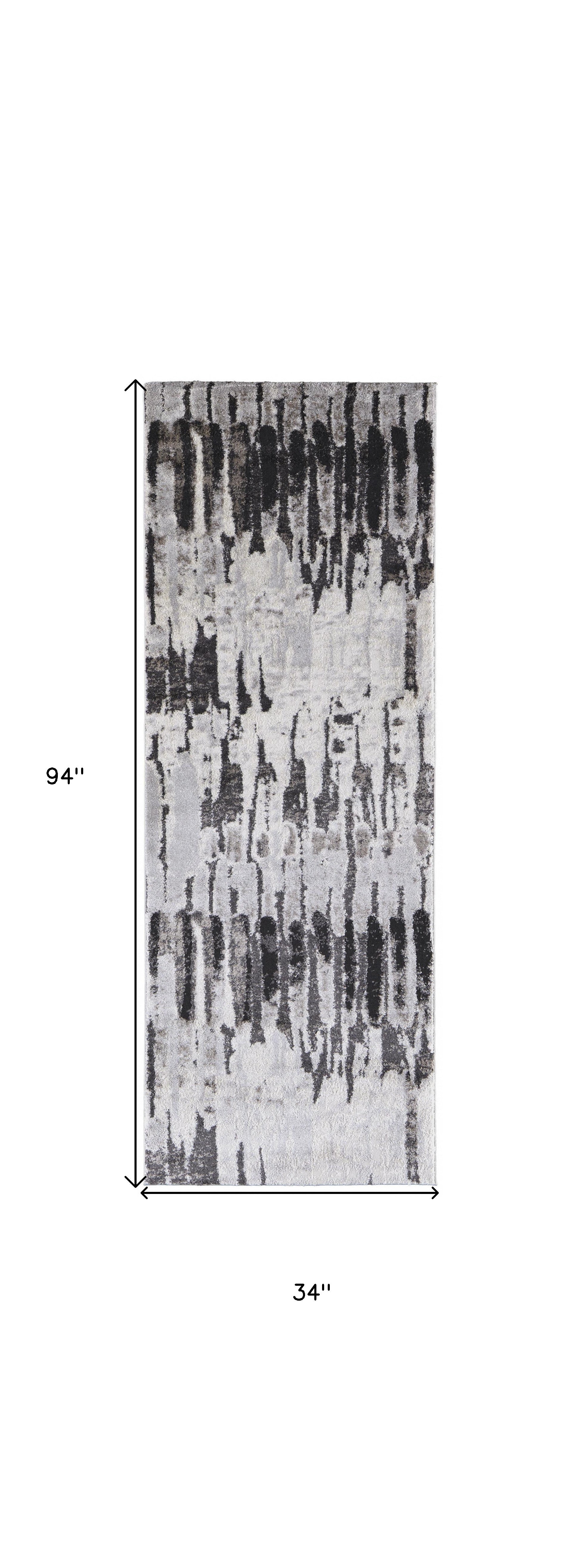 8' Gray And Ivory Abstract Runner Rug - Home Decor