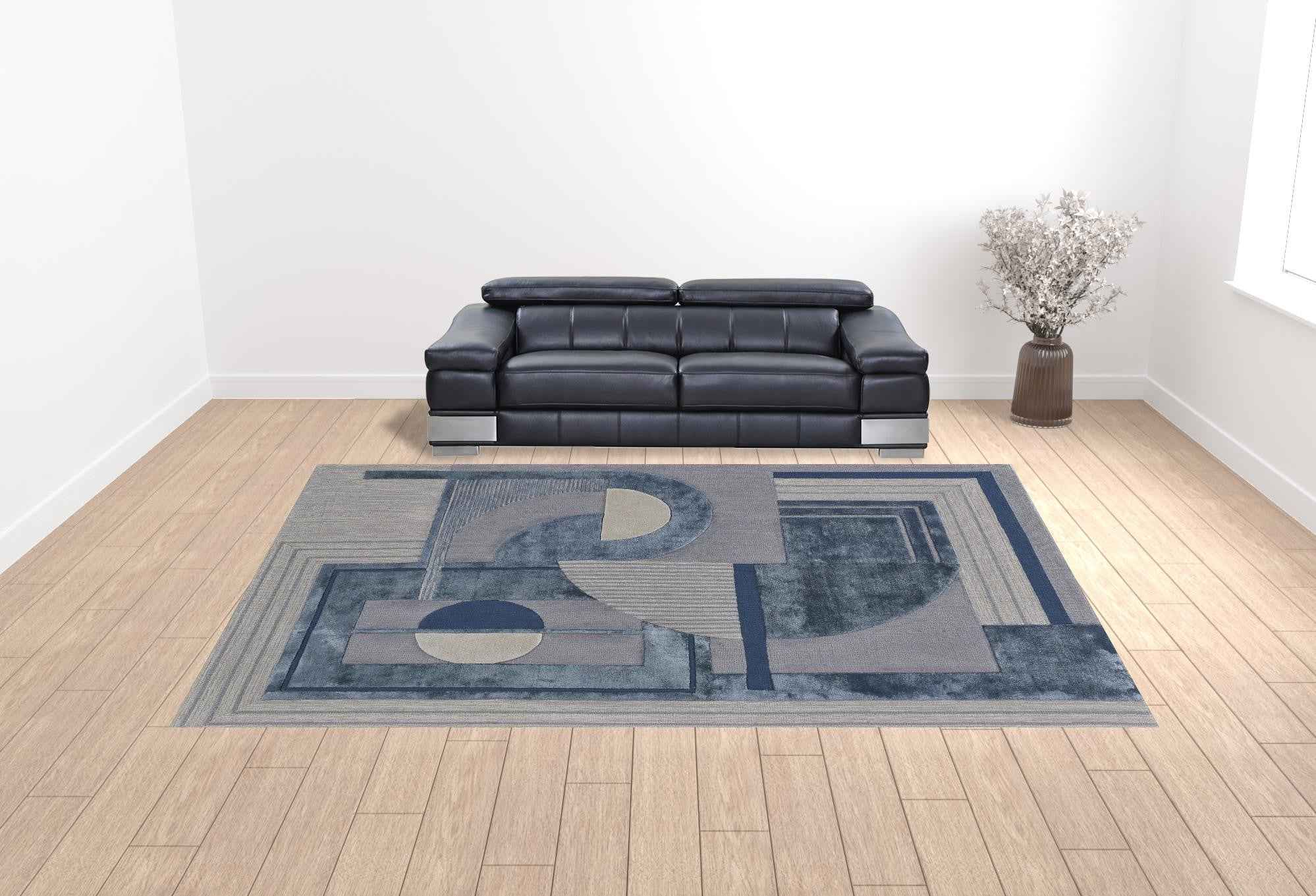 12' X 15' Blue Ivory And Gray Wool Striped Tufted Handmade Area Rug