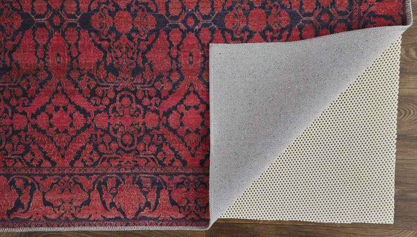 10' X 14' Red And Black Floral Power Loom Area Rug