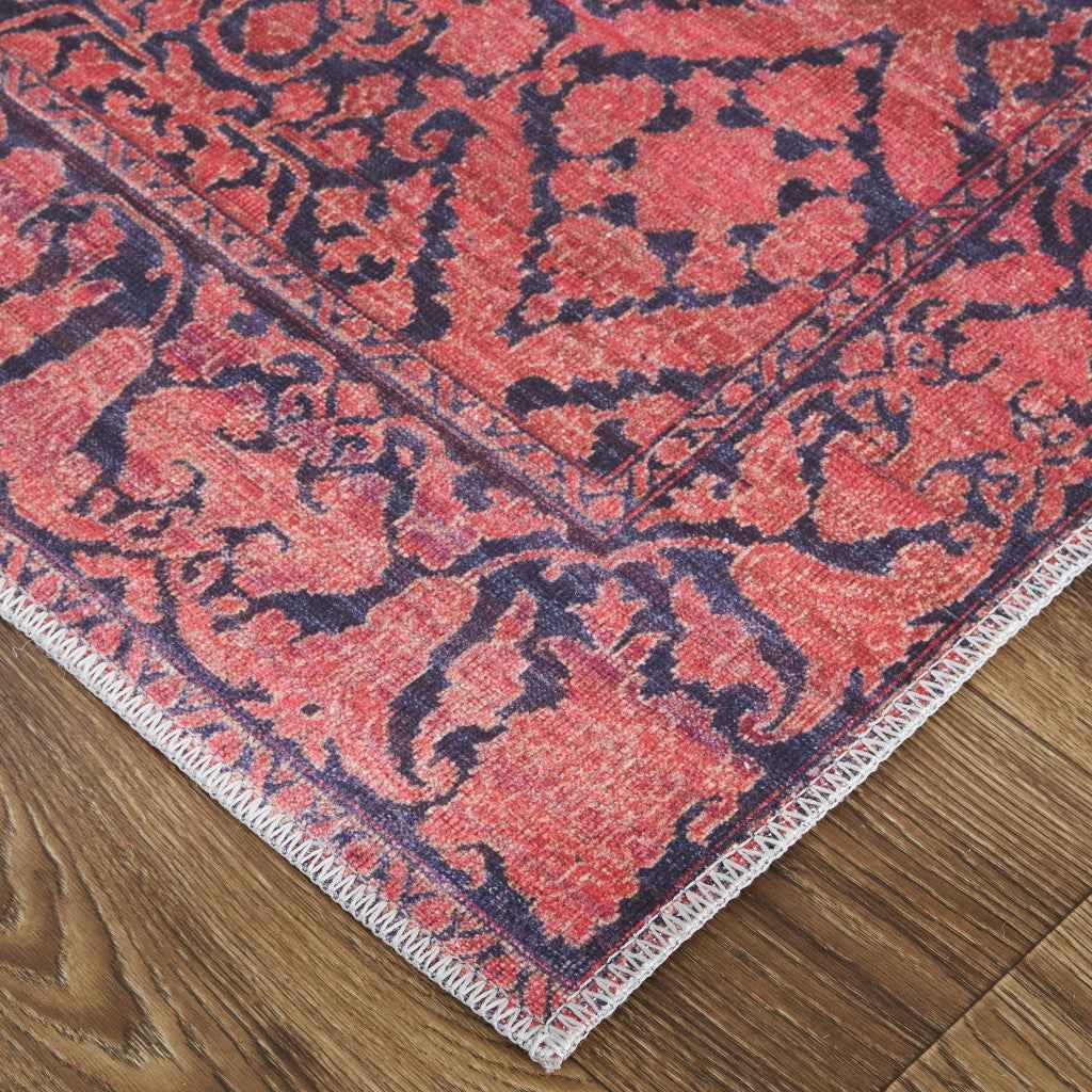 10' X 14' Red And Black Floral Power Loom Area Rug