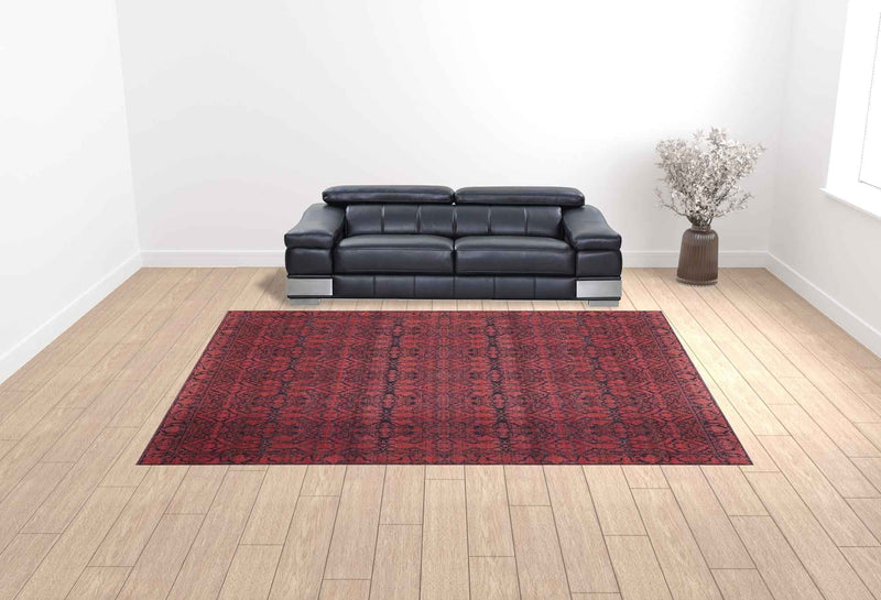 10' X 14' Red And Black Floral Power Loom Area Rug