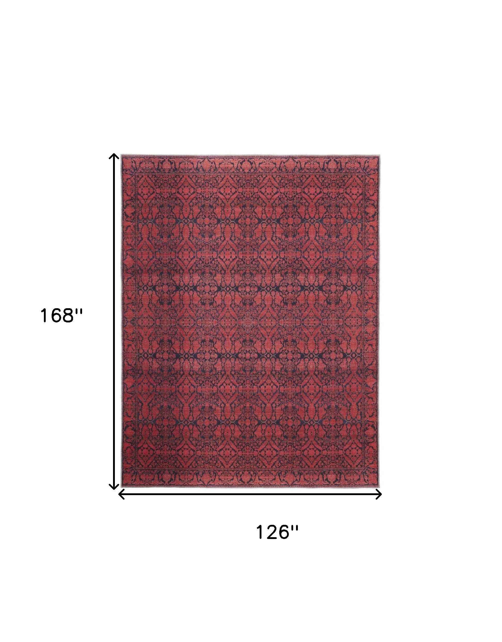 10' X 14' Red And Black Floral Power Loom Area Rug