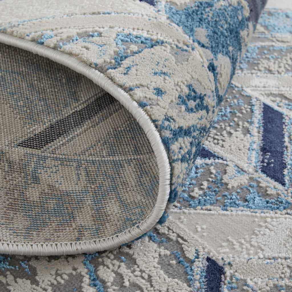 2' X 3' Ivory Blue And Gray Chevron Power Loom Distressed Area Rug