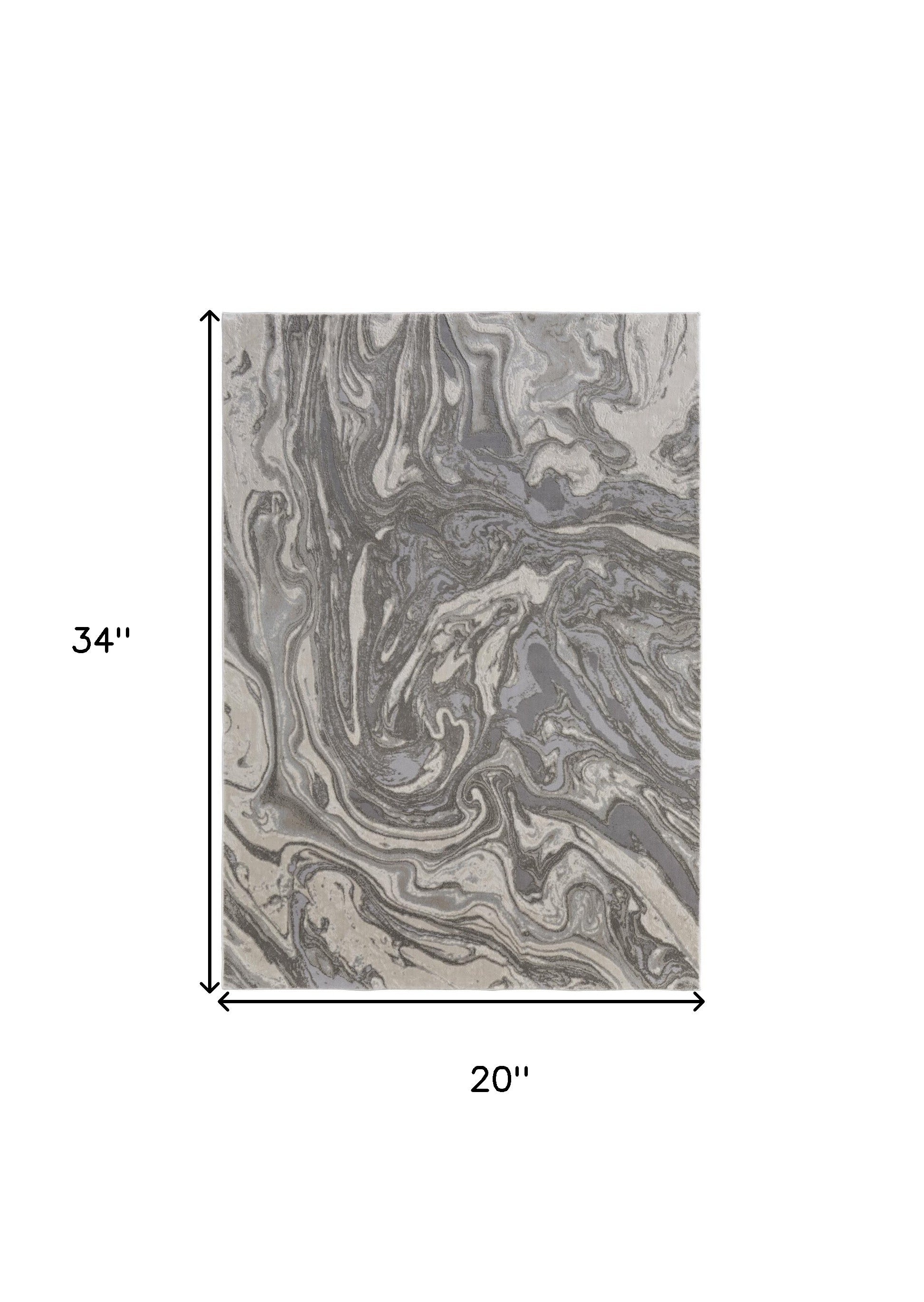2' X 3' Gray Ivory And Silver Abstract Area Rug - Home & Garden
