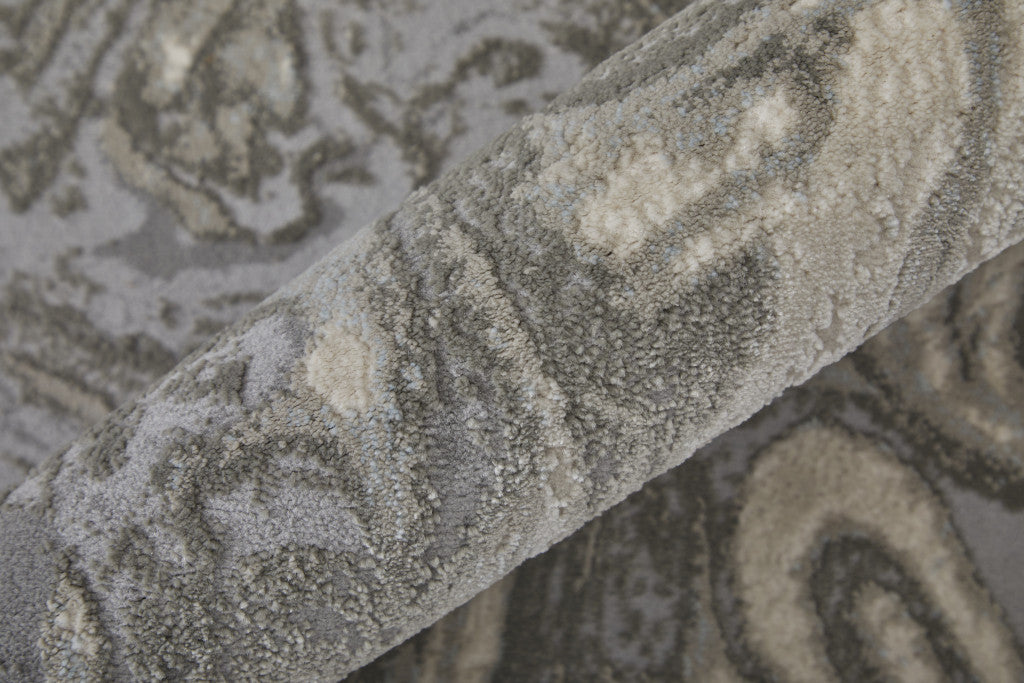 2' X 3' Gray Ivory And Silver Abstract Area Rug - Home & Garden