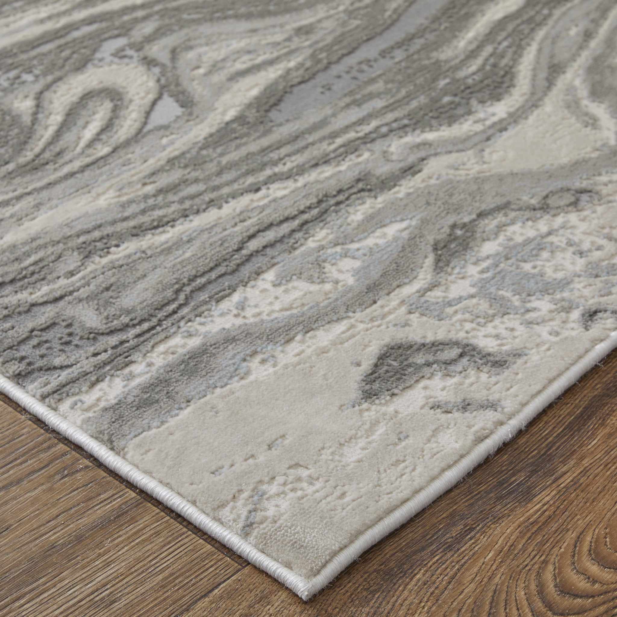 2' X 3' Gray Ivory And Silver Abstract Area Rug - Home & Garden