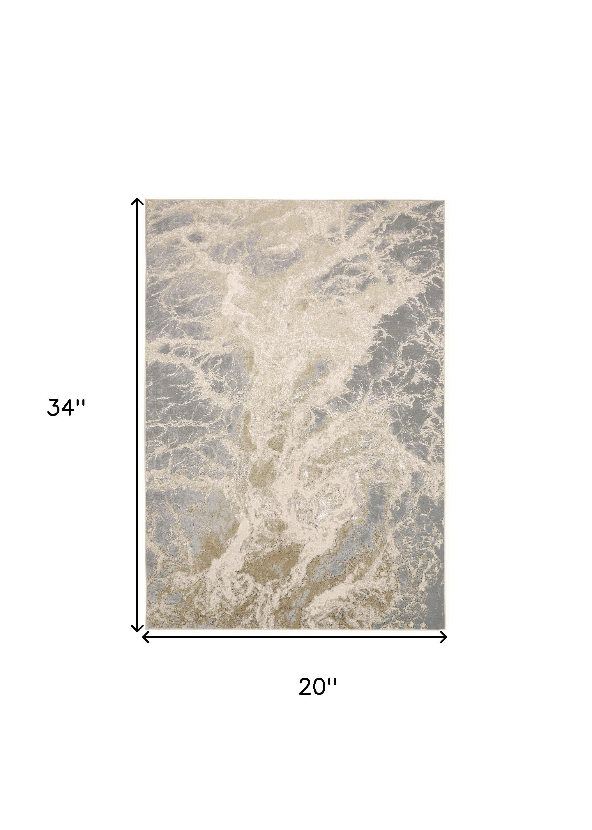 2' X 3' Ivory Tan And Gray Abstract Area Rug - Home & Garden