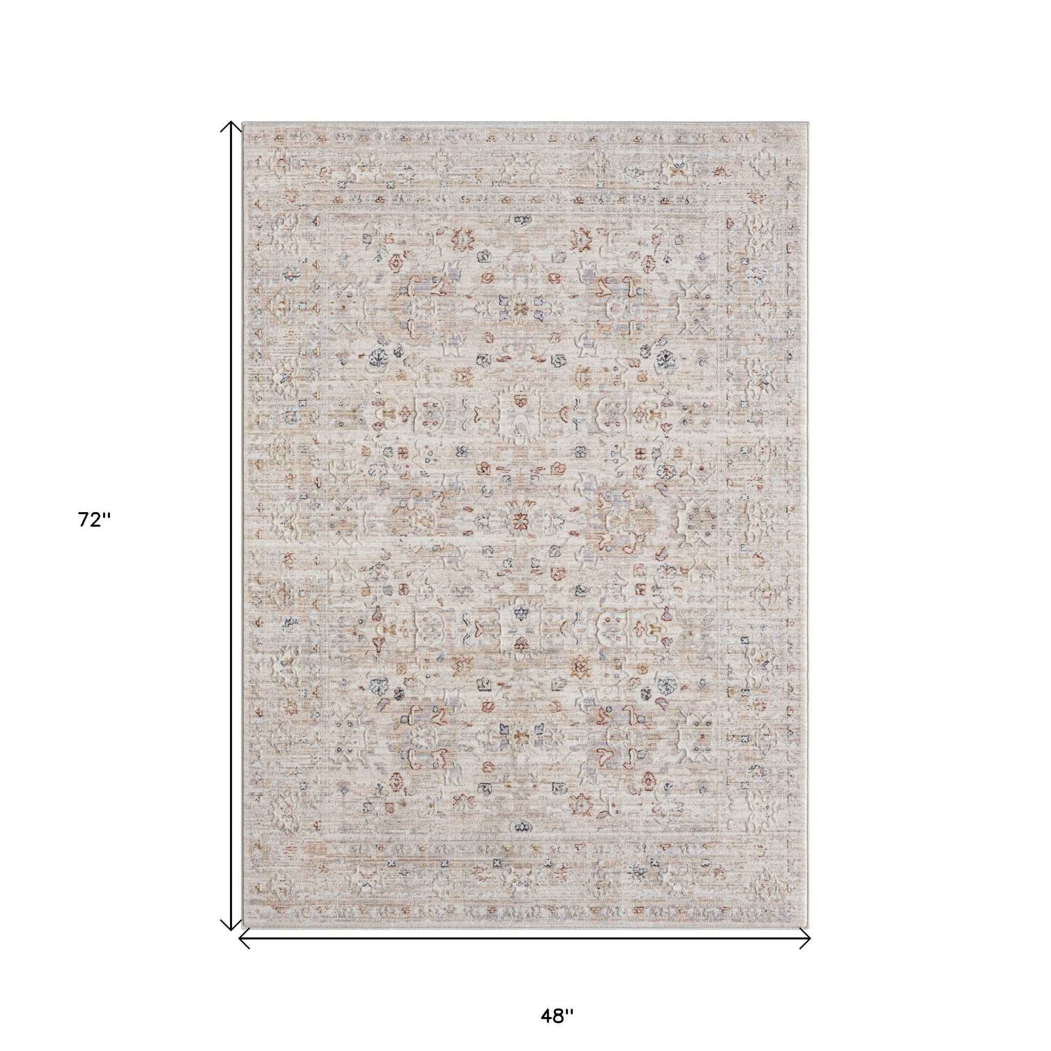4' X 6' Beige Botanical Area Rug