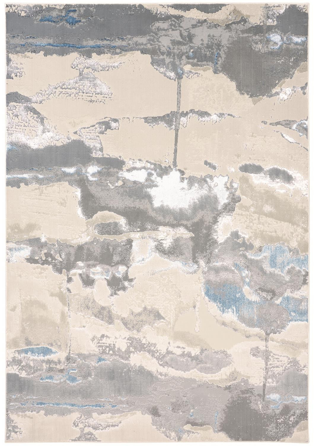 2' X 3' Gray Ivory And Blue Abstract Area Rug - Home & Garden