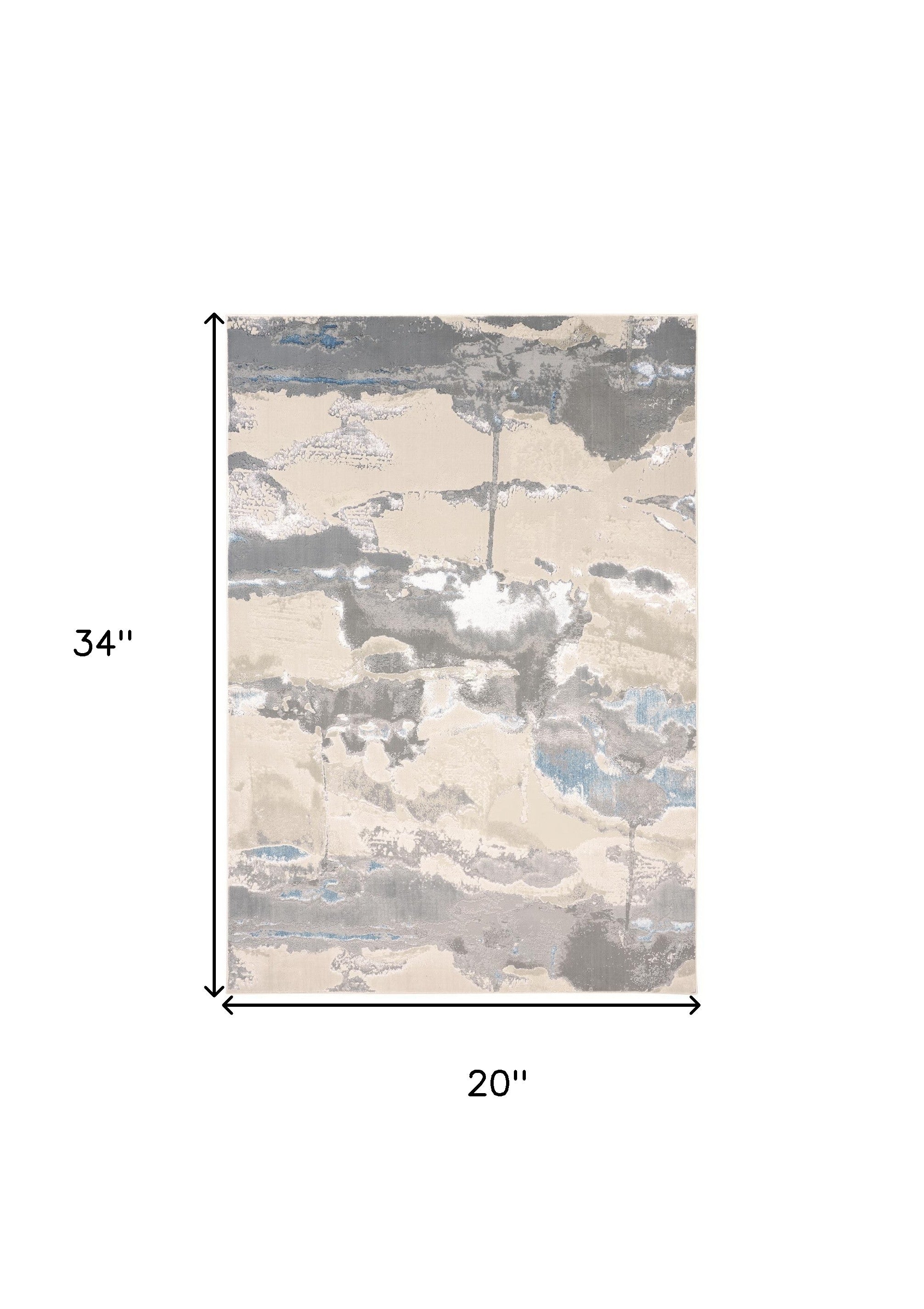 2' X 3' Gray Ivory And Blue Abstract Area Rug - Home & Garden