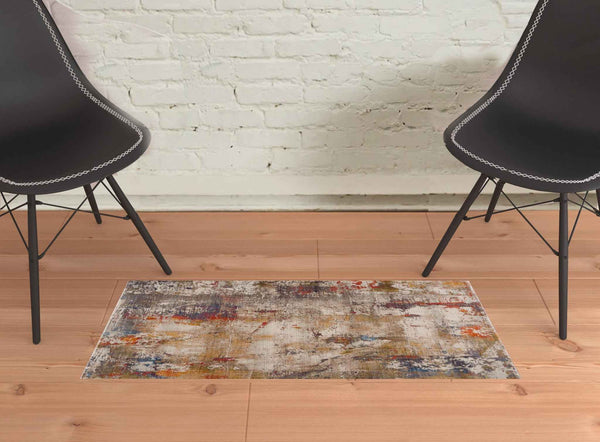 2' X 3' Gray Abstract Distressed Area Rug