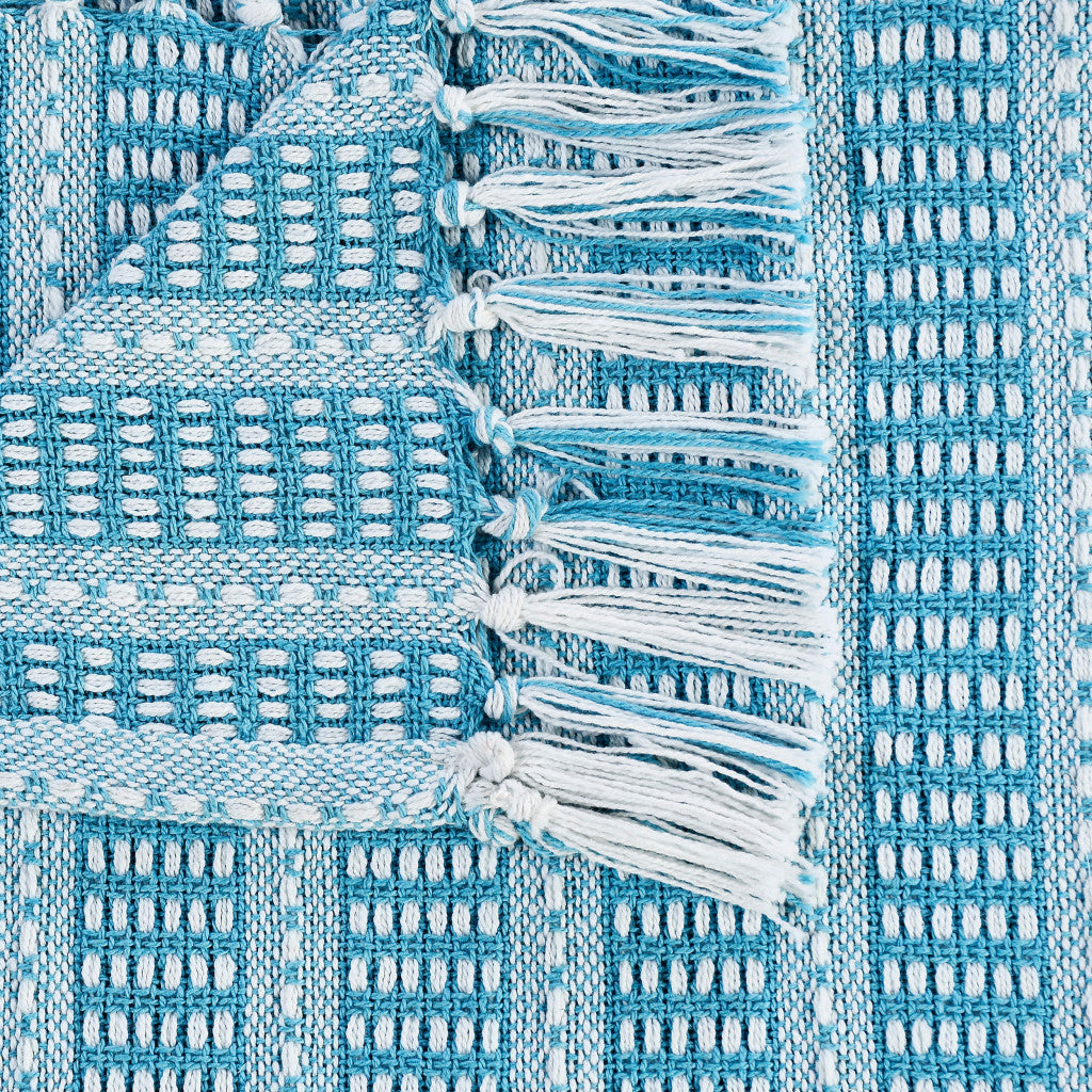 Blue and White Woven Cotton Striped Throw Blanket Default Title