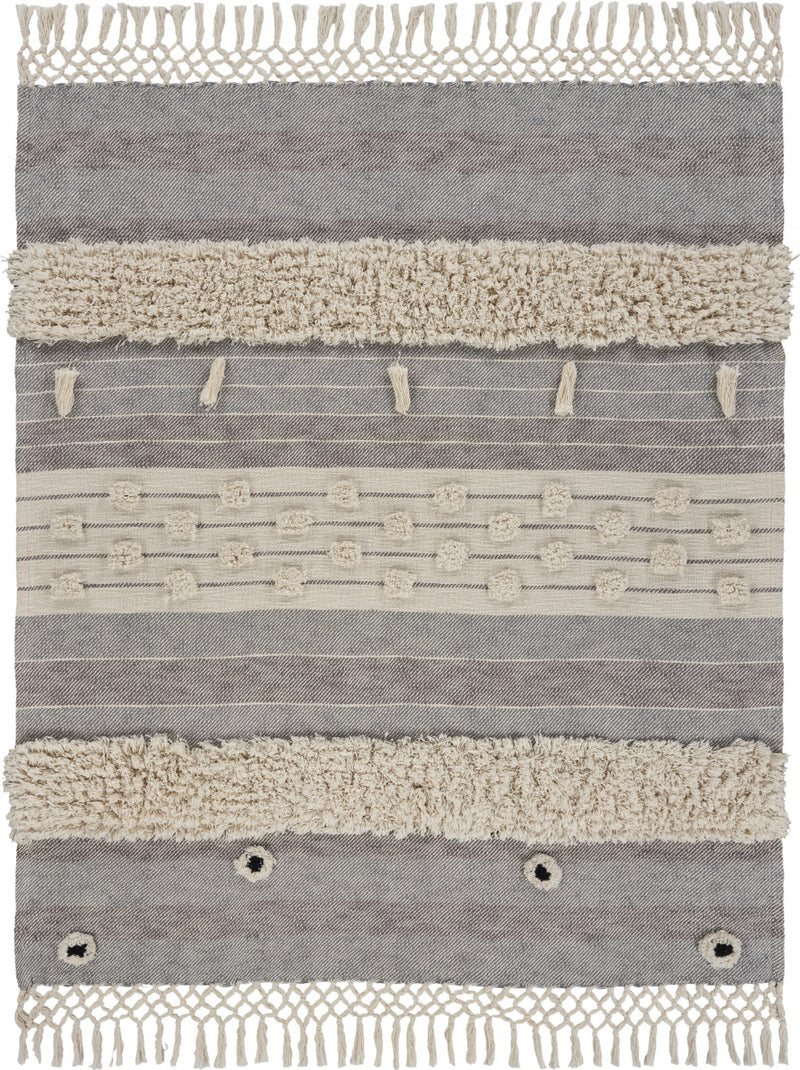 Gray Woven Cotton Striped Throw Blanket