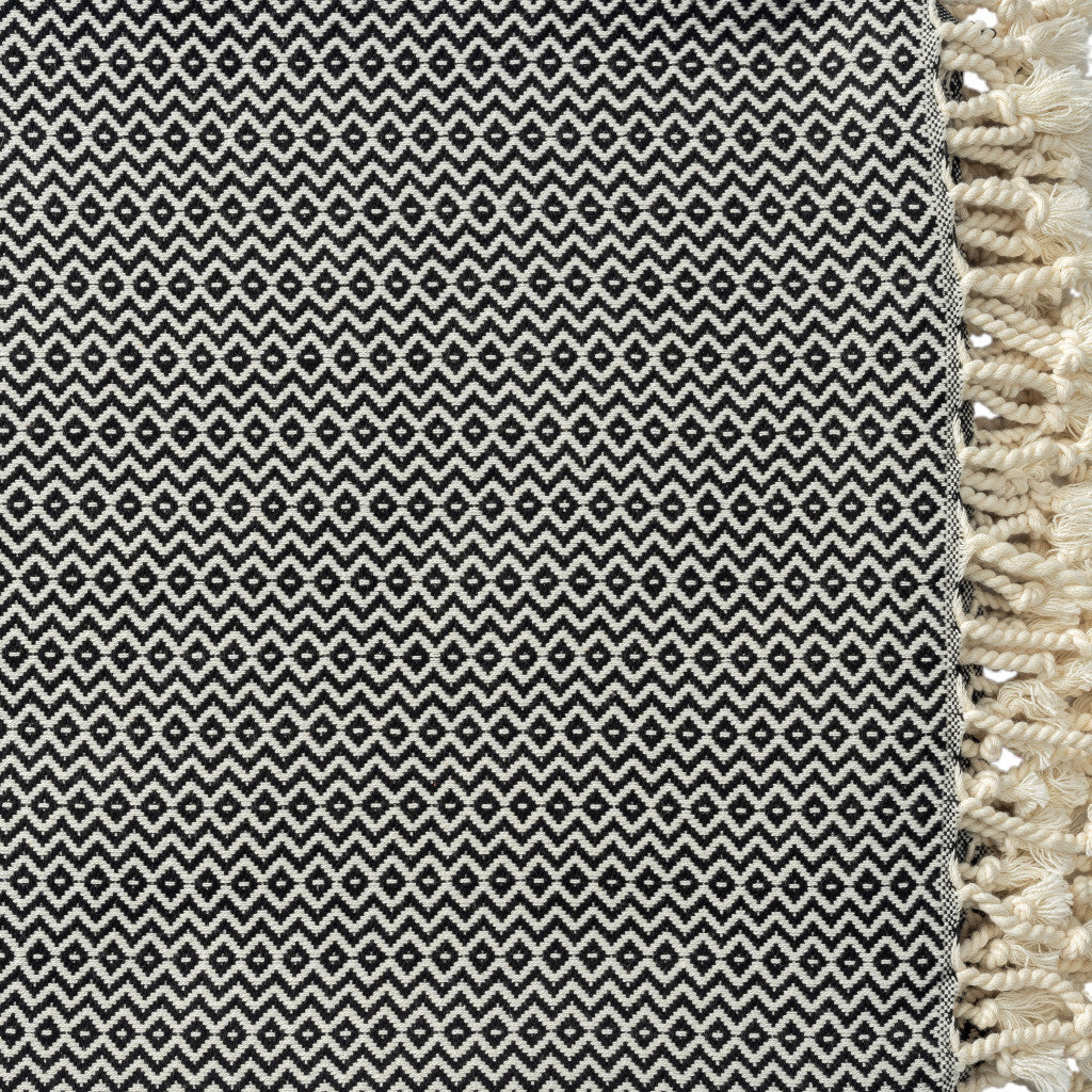Black and White Woven Cotton Geometric Throw Blanket Default Title