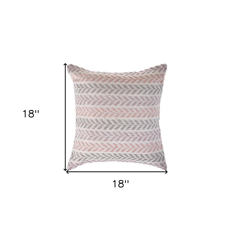 18" X 18" Purple Pink Gray And White 100% Cotton Chevron Zippered Pillow