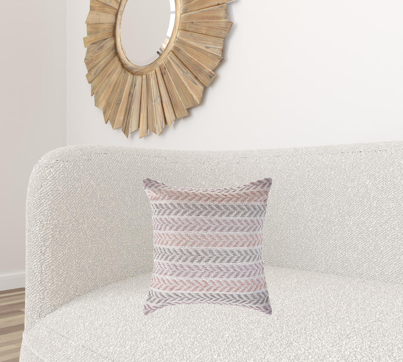 18" X 18" Purple Pink Gray And White 100% Cotton Chevron Zippered Pillow