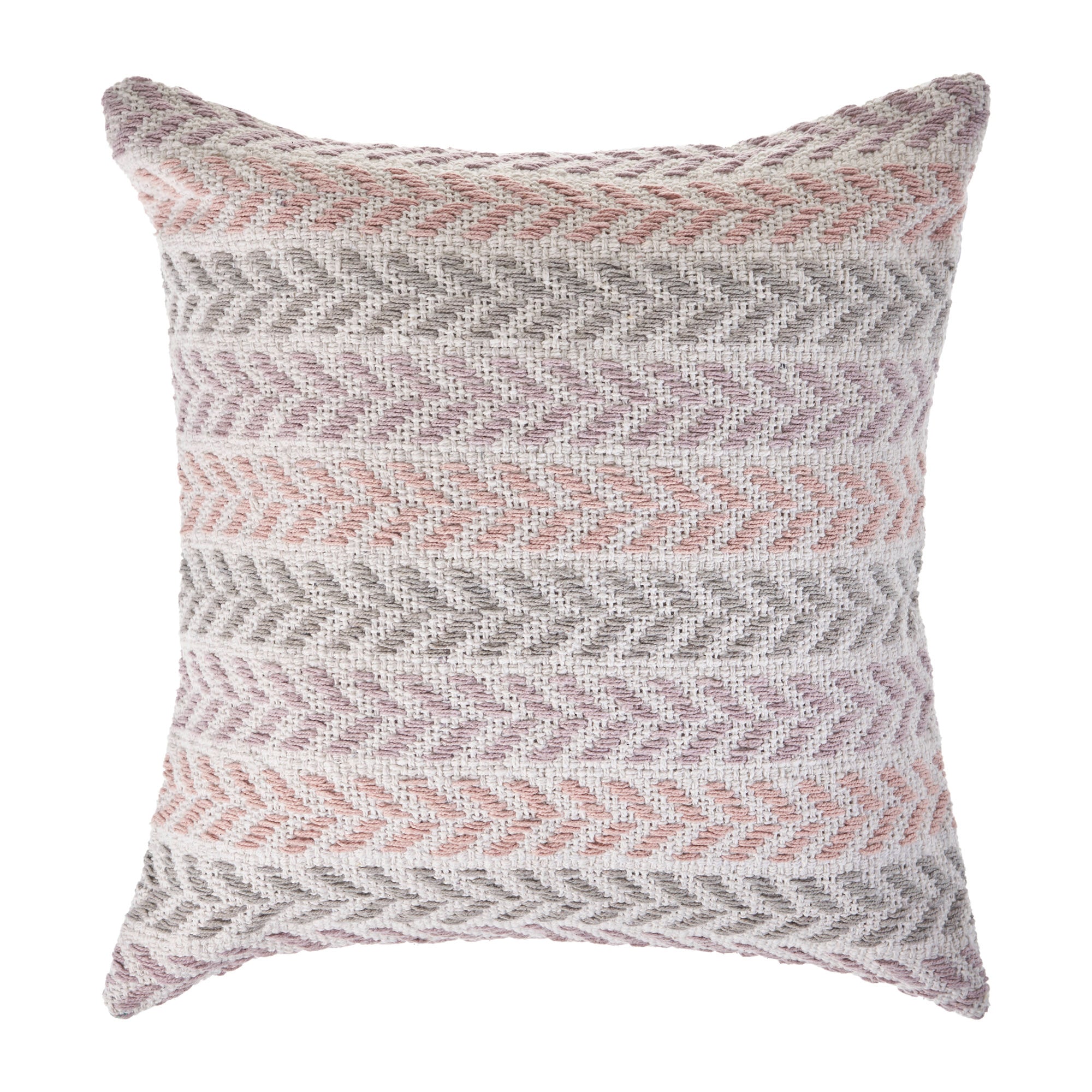 18" X 18" Purple Pink Gray And White 100% Cotton Chevron Zippered Pillow