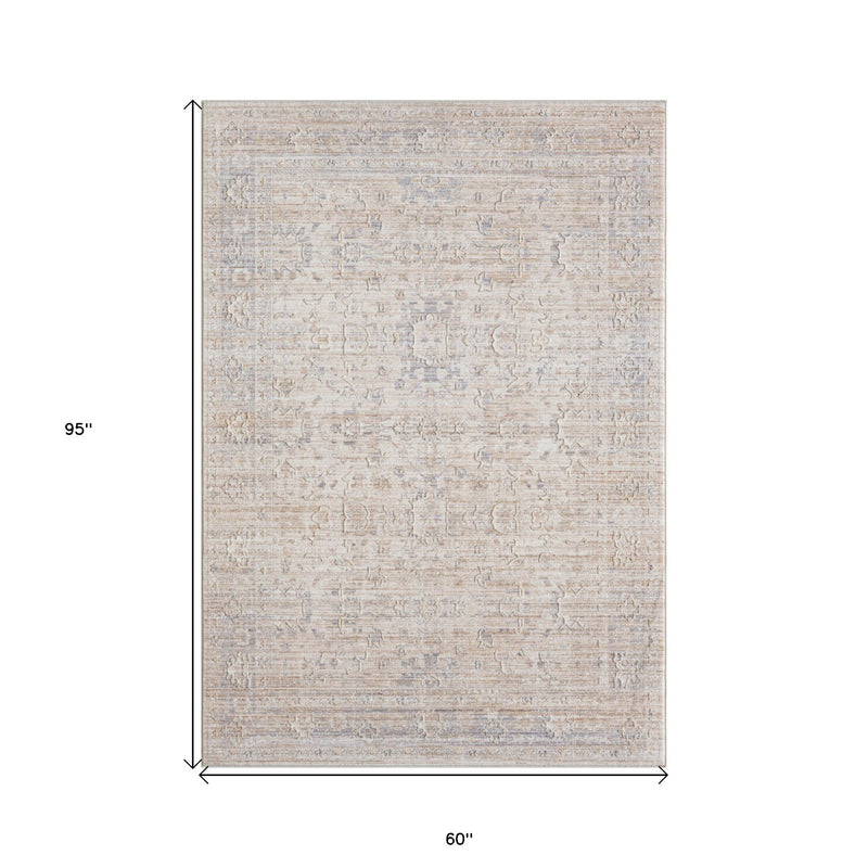 5' X 8' Gray Botanical Area Rug