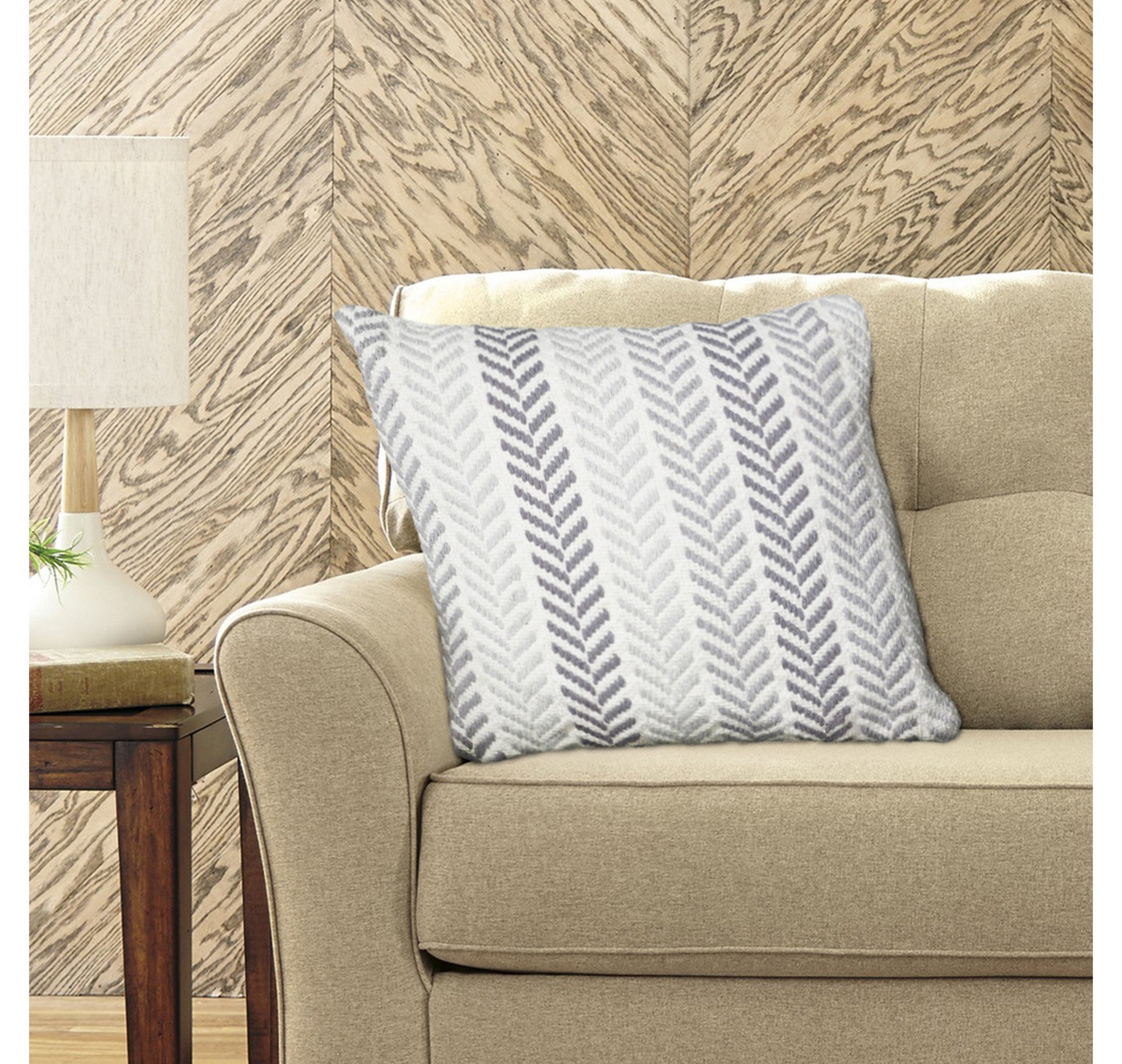 18" X 18" Gray and White Chevron Cotton Zippered Pillow