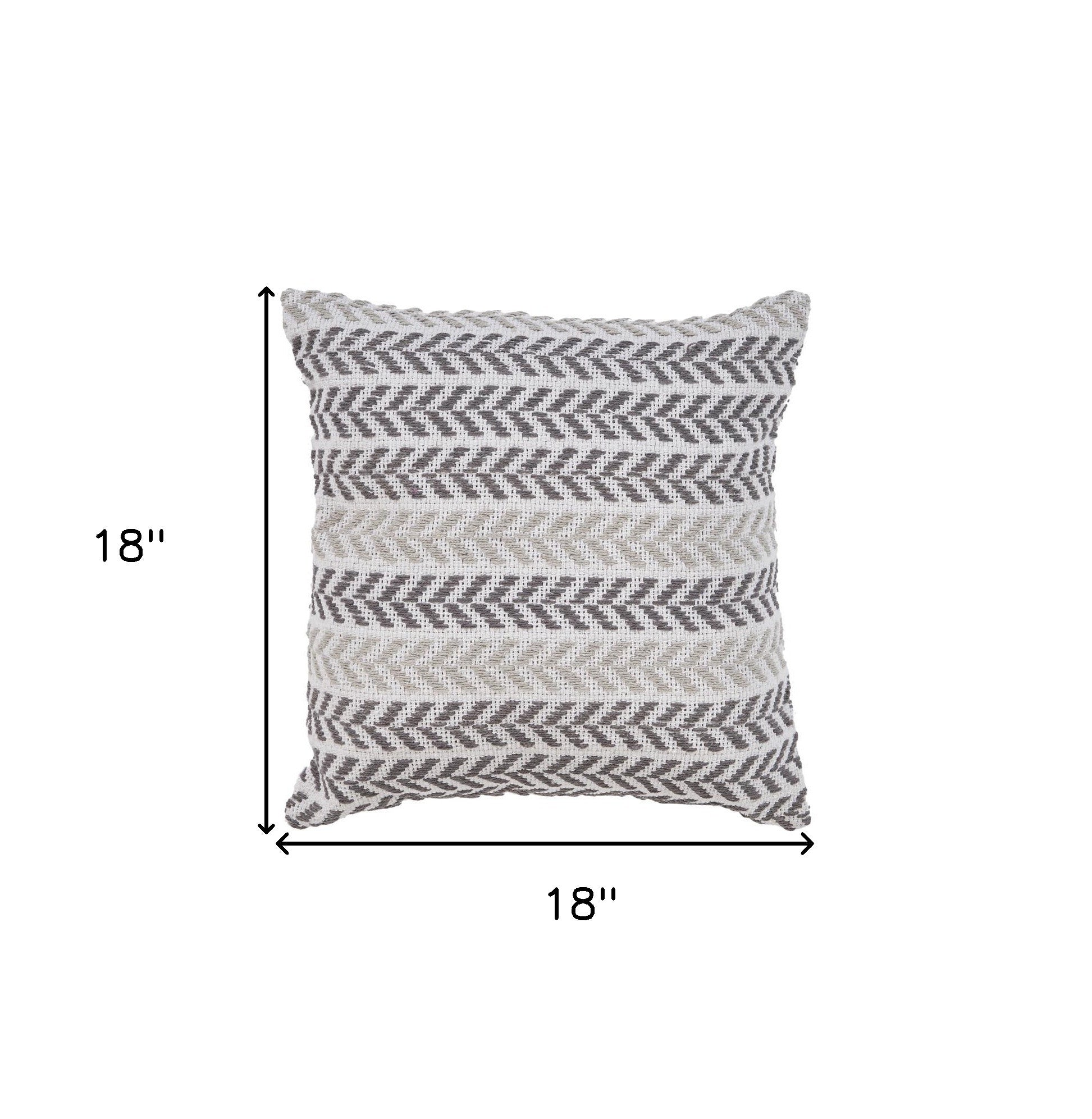 18" X 18" Gray and White Chevron Cotton Zippered Pillow