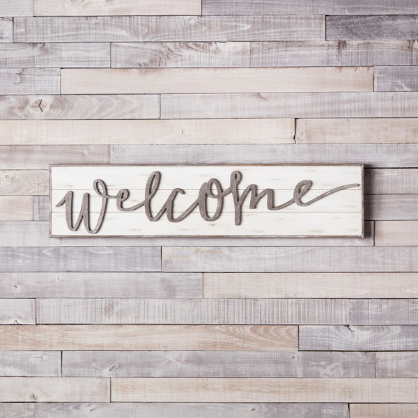 White Solid Wood Welcome Wall Decor Default Title