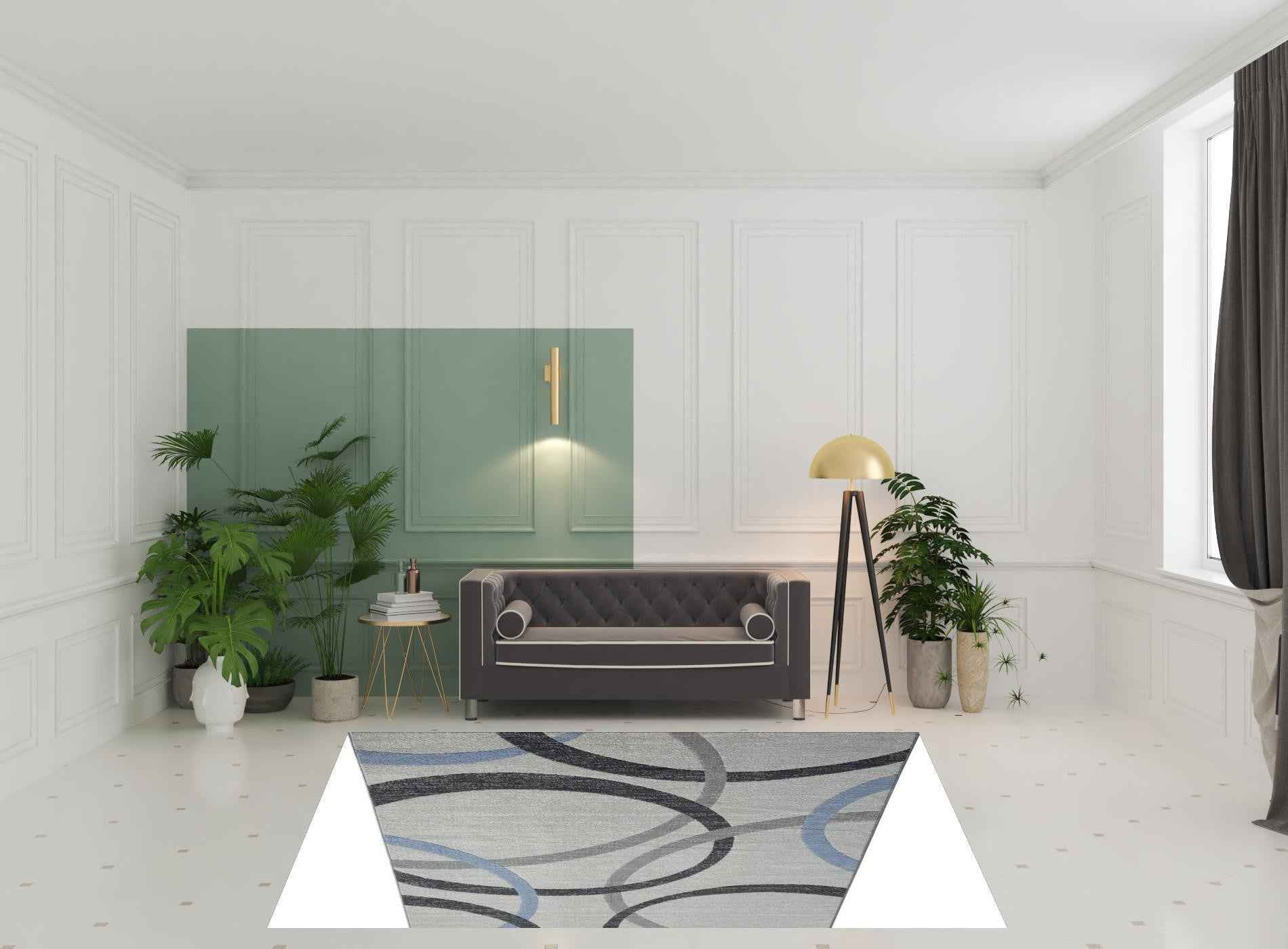 8' X 10' Blue Geometric Area Rug