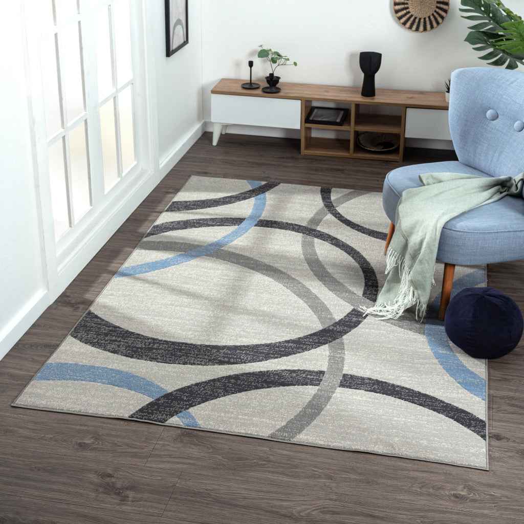 8' X 10' Blue Geometric Area Rug