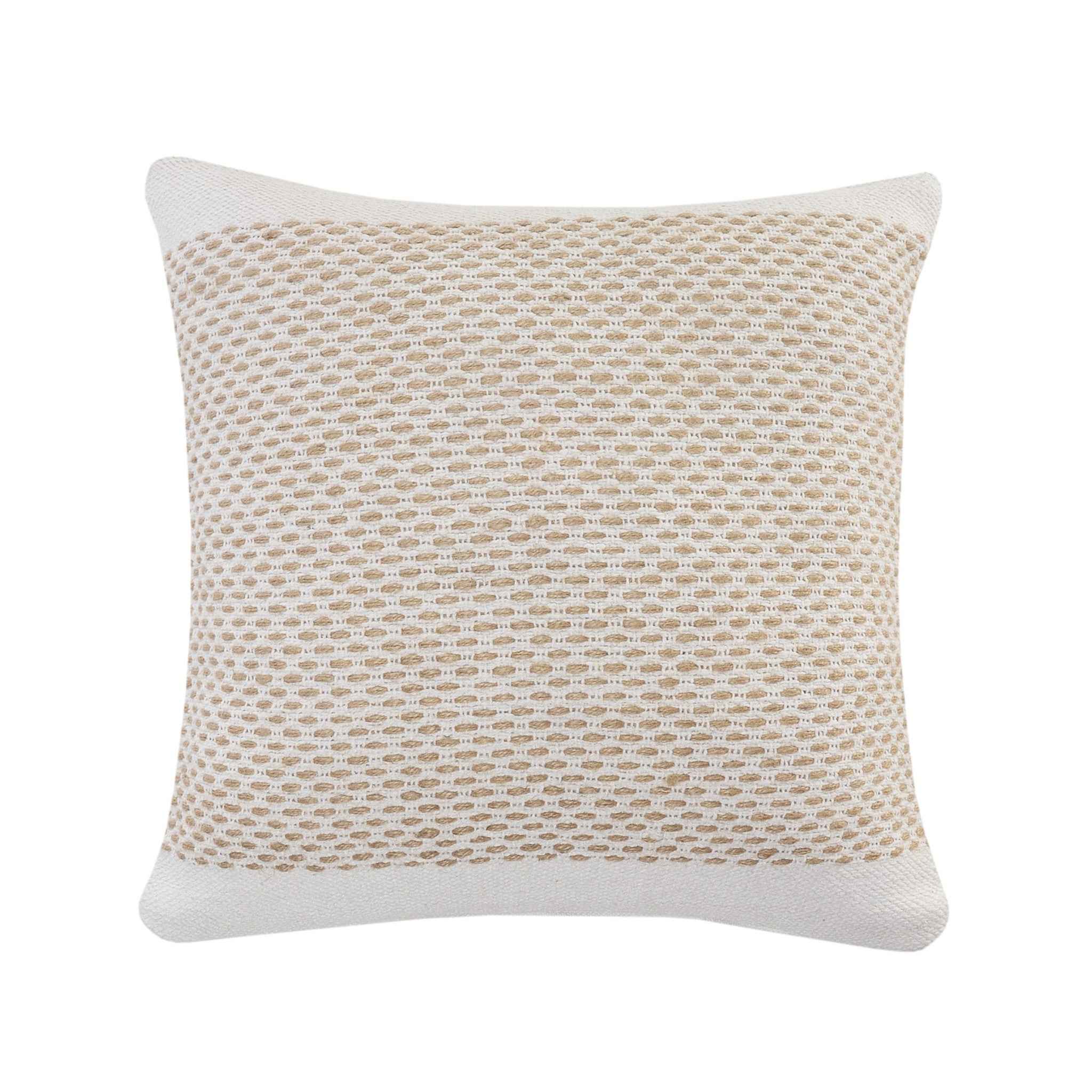 20" X 20" Ivory And Tan 100% Cotton Geometric Zippered Pillow