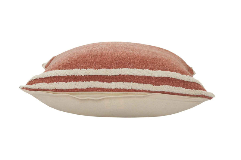 20" X 20" Cinnamon And White 100% Cotton Striped Zippered Pillow
