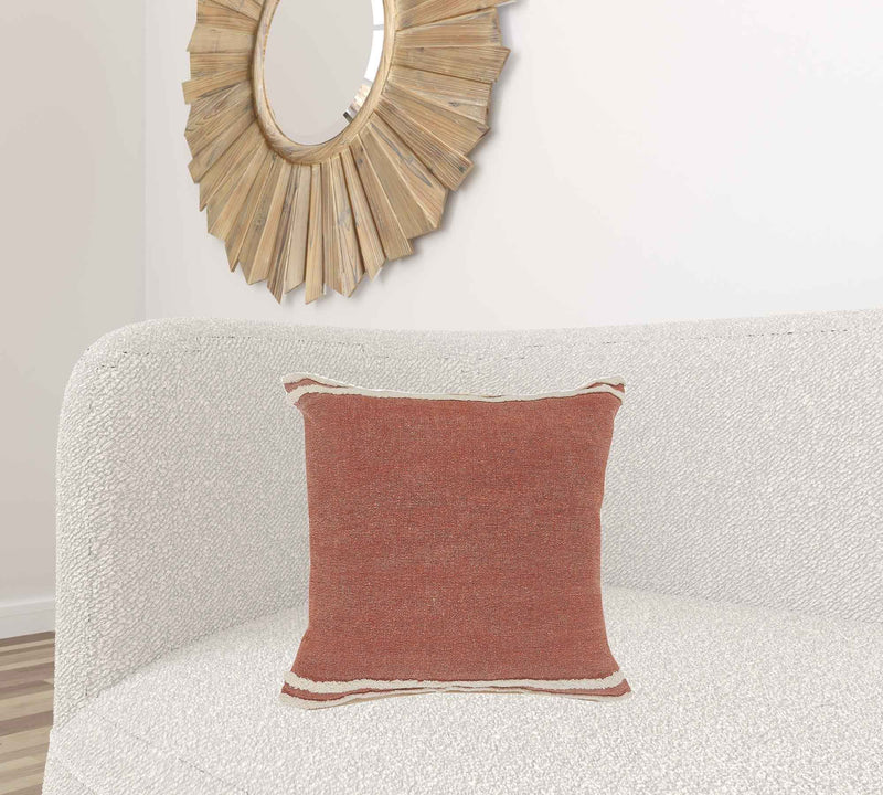 20" X 20" Cinnamon And White 100% Cotton Striped Zippered Pillow