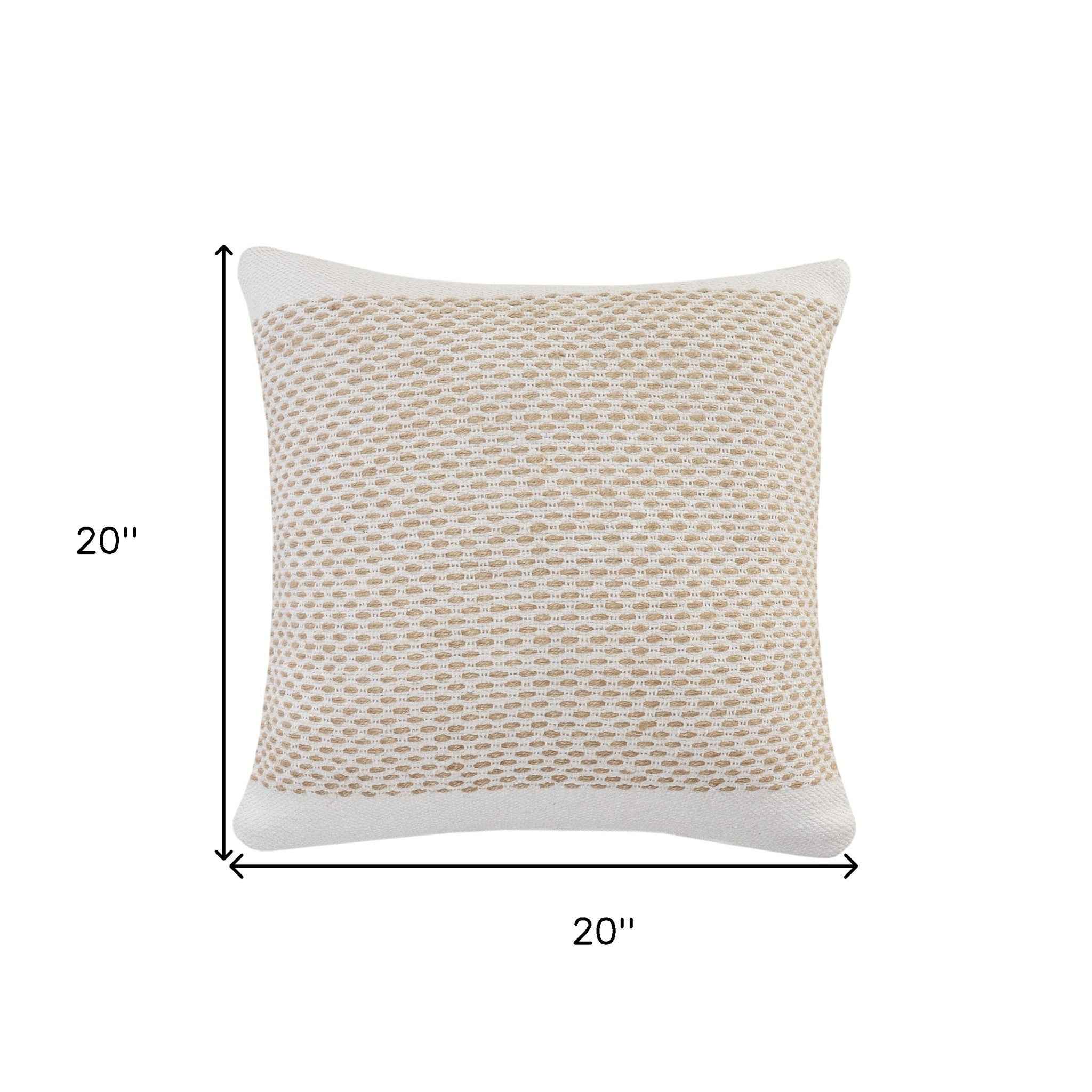 20" X 20" Ivory And Tan 100% Cotton Geometric Zippered Pillow
