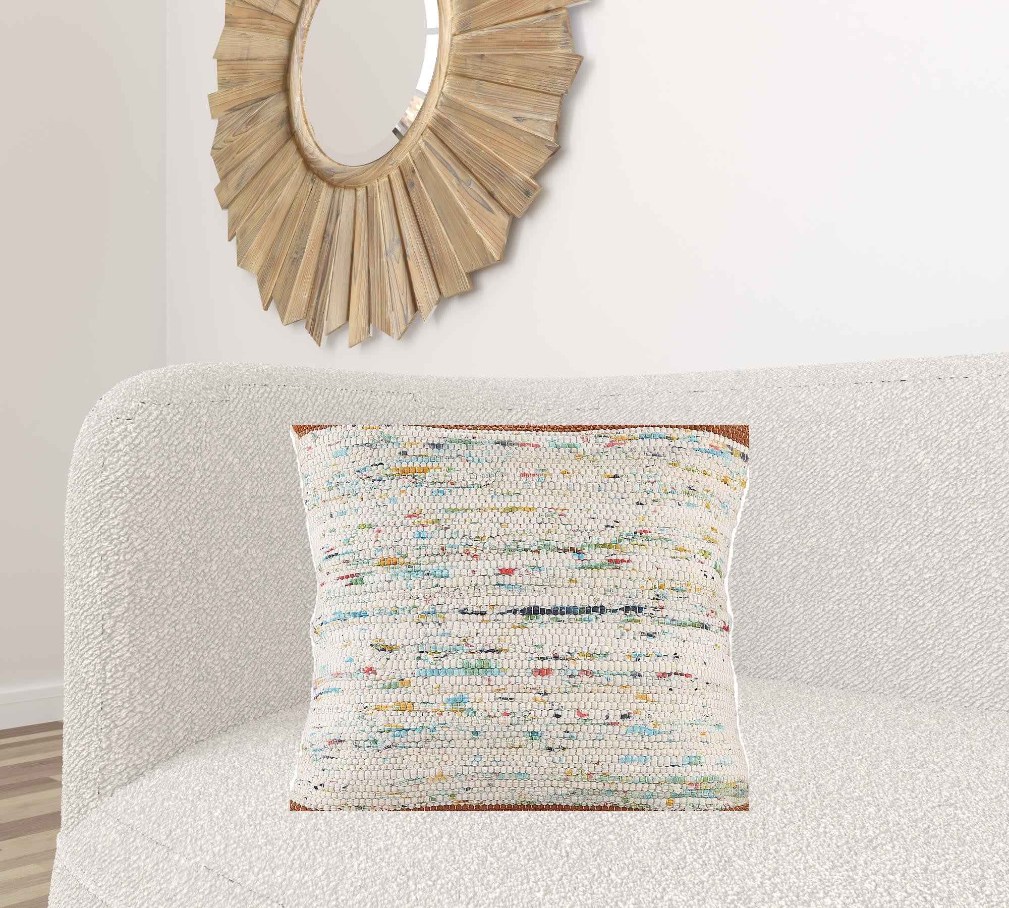 20" X 20" Brown and White Cotton Abstract Throw Pillow