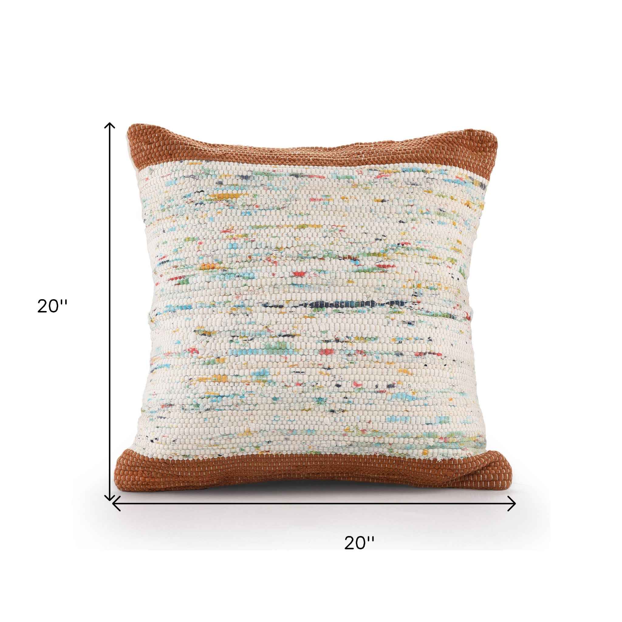 20" X 20" Brown and White Cotton Abstract Throw Pillow