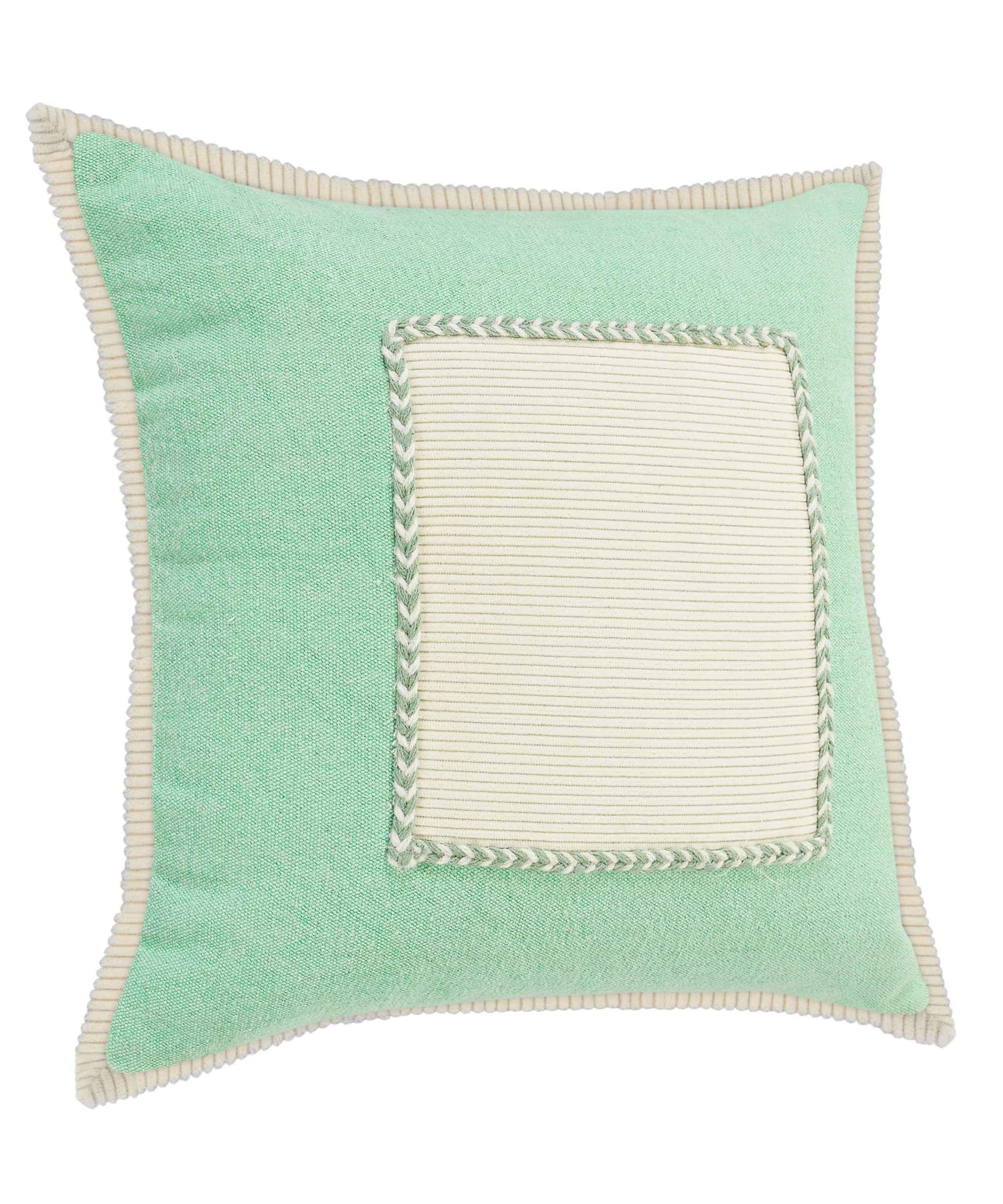 20" X 20" Pastel Green And Cream 100% Cotton Zippered Pillow