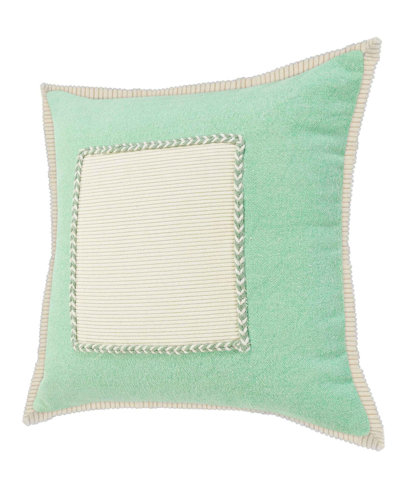 20" X 20" Pastel Green And Cream 100% Cotton Zippered Pillow
