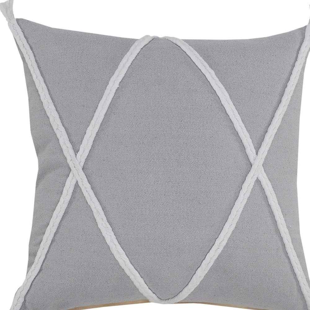 20" X 20" Light Gray And White 100% Cotton Coastal Zippered Pillow
