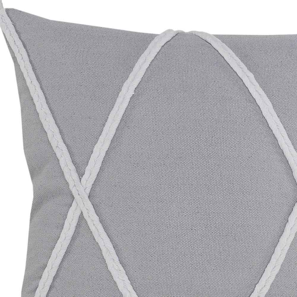 20" X 20" Light Gray And White 100% Cotton Coastal Zippered Pillow