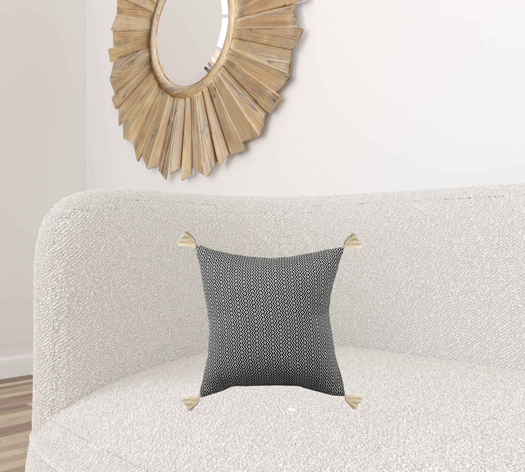 18" X 18" Black 100% Cotton Geometric Zippered Pillow