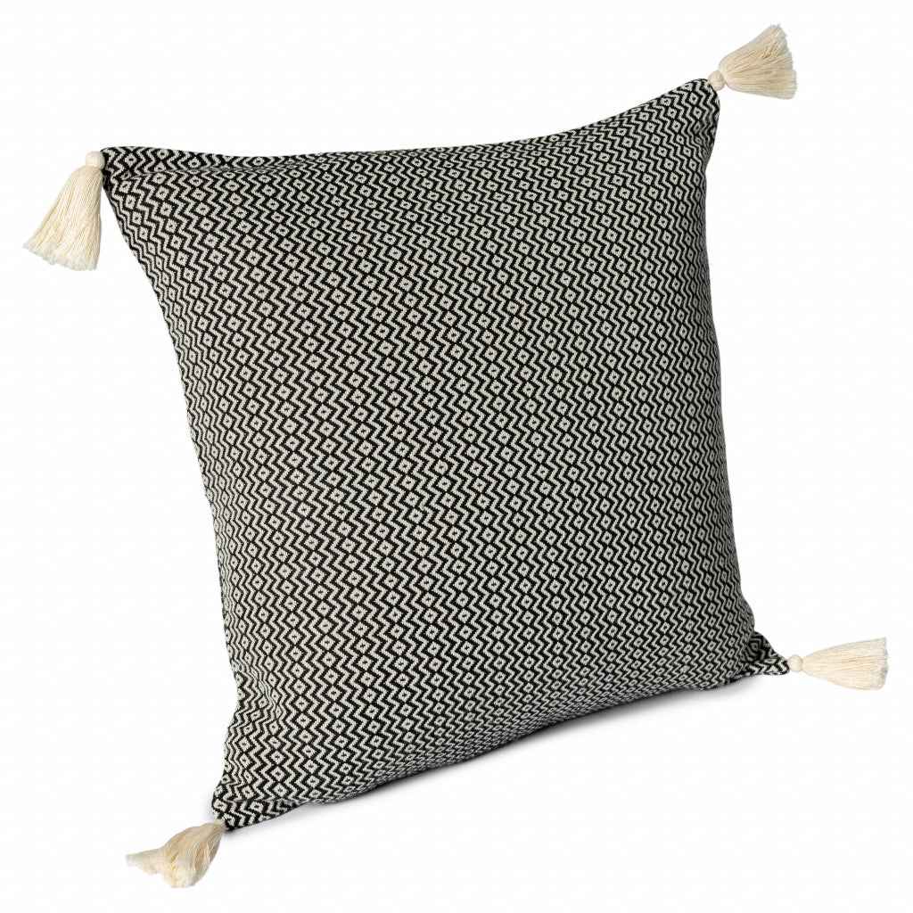 18" X 18" Black 100% Cotton Geometric Zippered Pillow