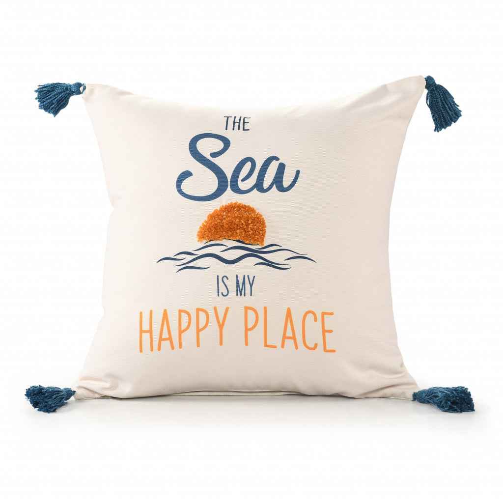 20" X 20" Navy And Golden Yellow Polyester Tropical Zippered Pillow