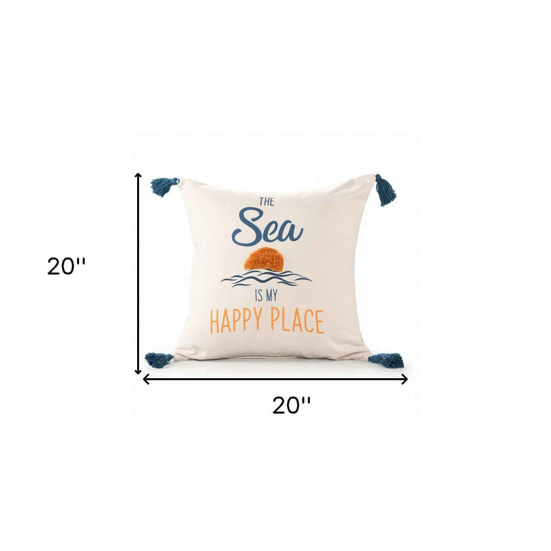 20" X 20" Navy And Golden Yellow Polyester Tropical Zippered Pillow