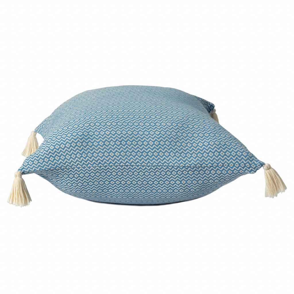 18" X 18" Light Blue 100% Cotton Geometric Zippered Pillow