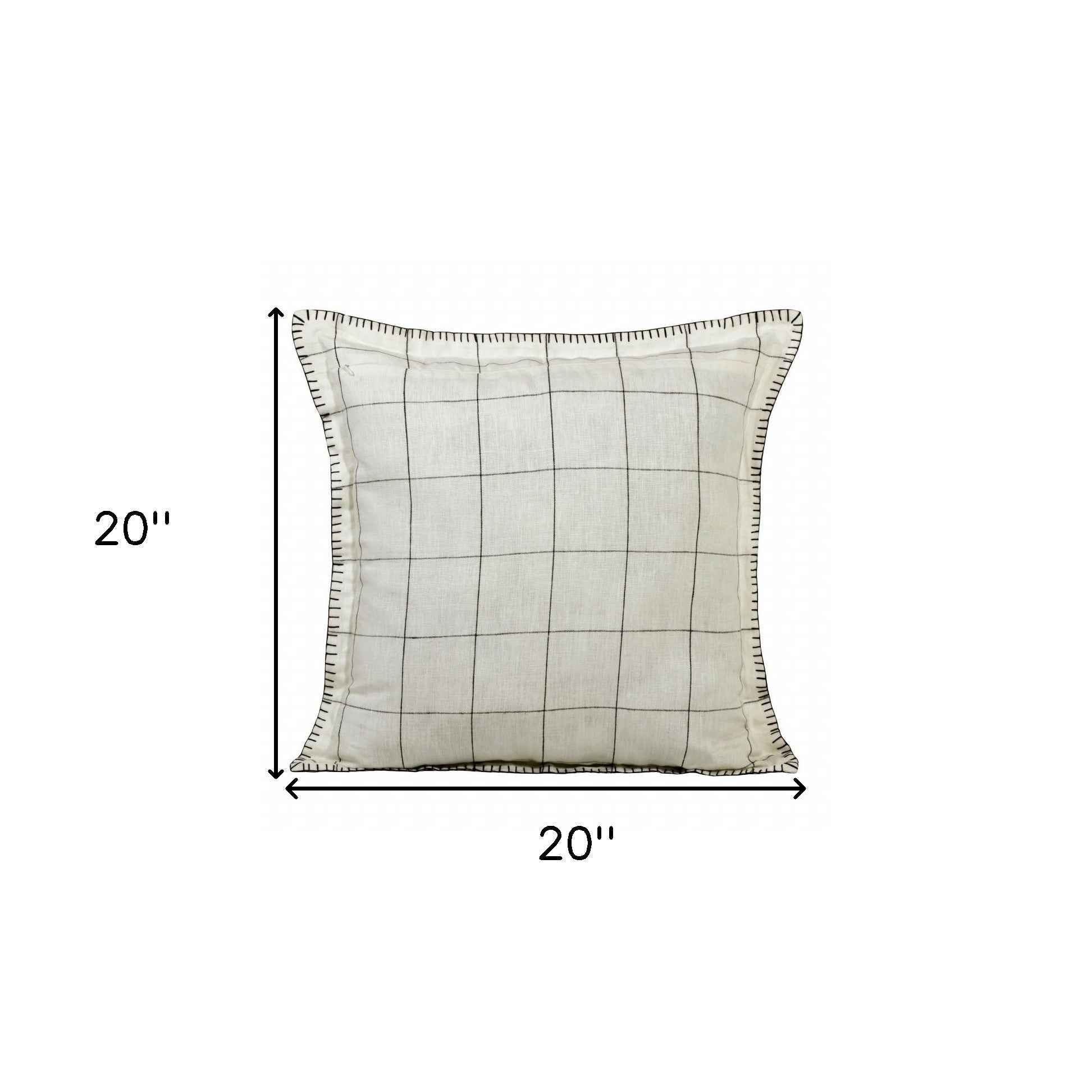 20" X 20" Ivory And Black Linen Geometric Zippered Pillow