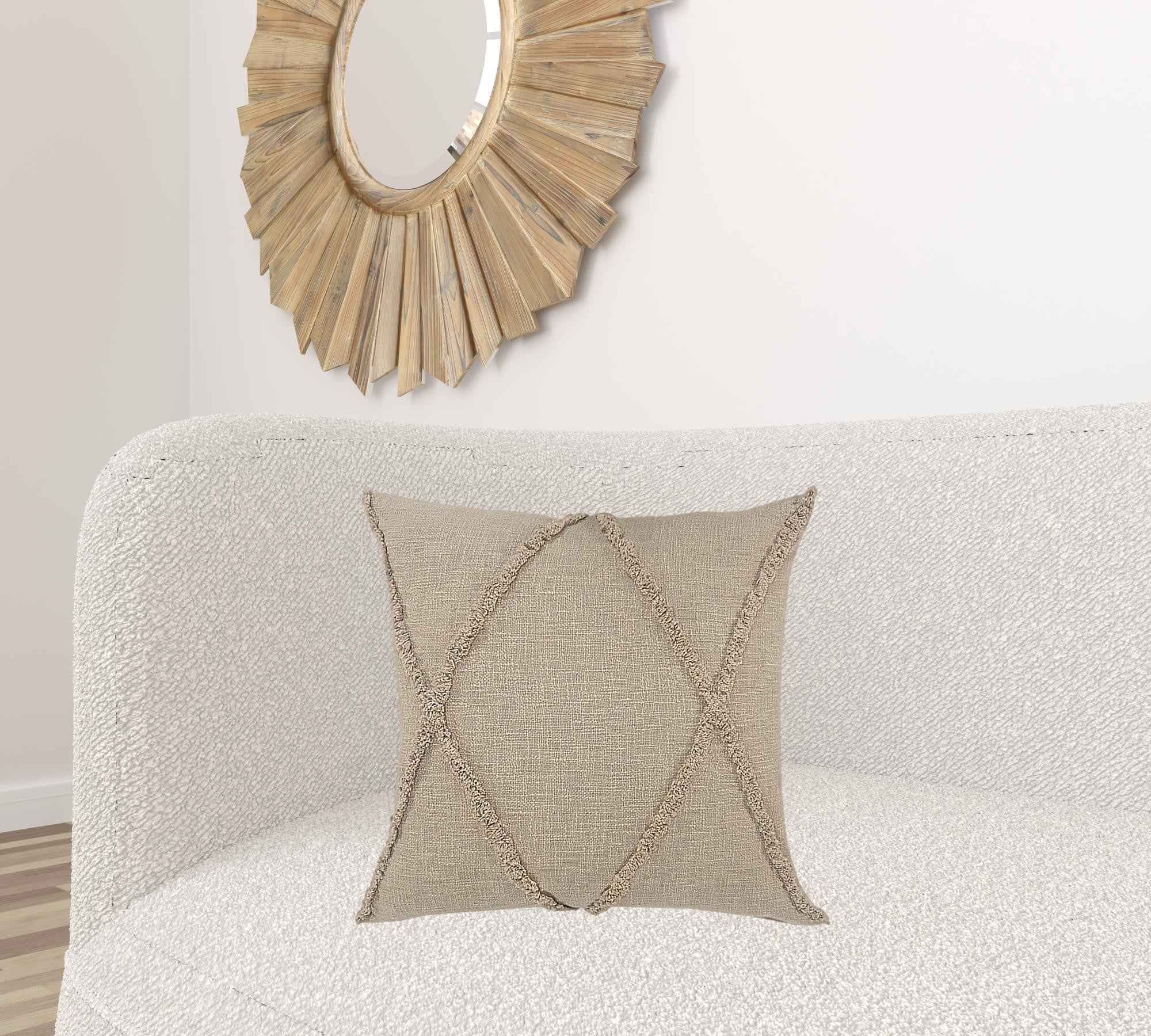 20" X 20" Taupe Brown 100% Cotton Zippered Pillow