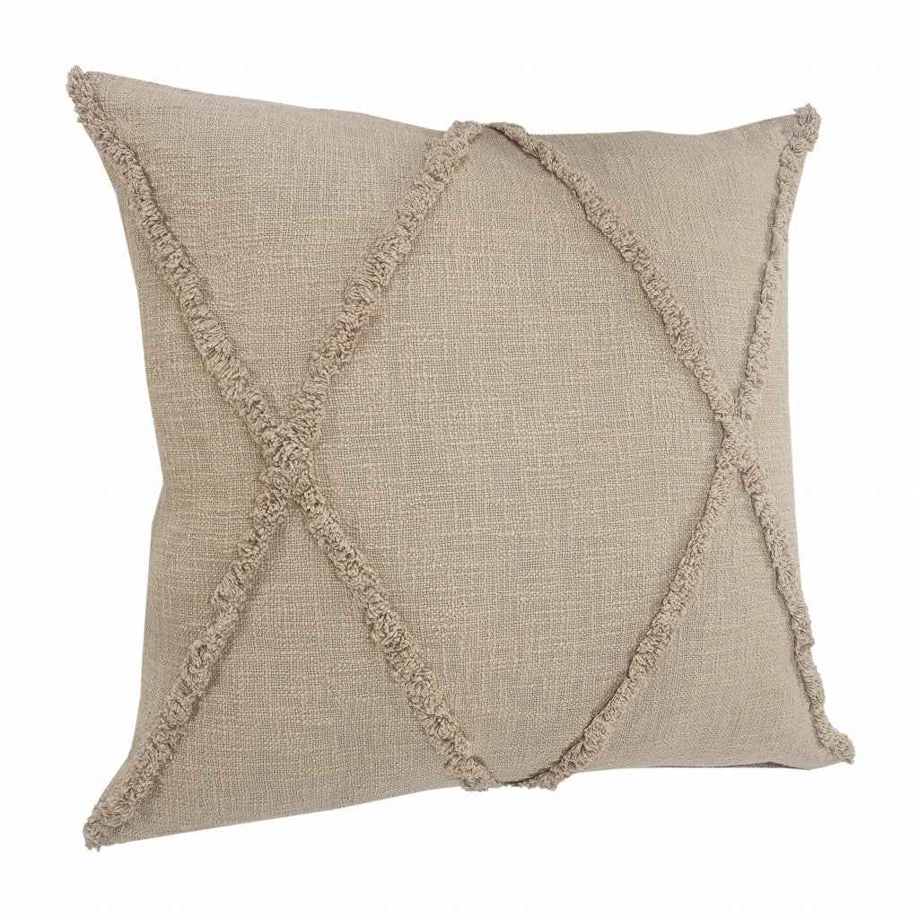 20" X 20" Taupe Brown 100% Cotton Zippered Pillow