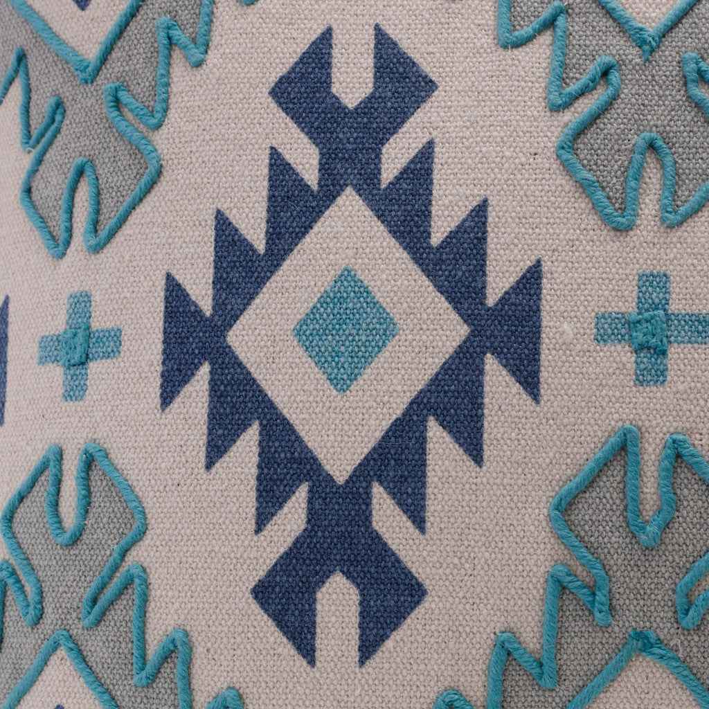 20" X 20" Navy And Light Gray 100% Cotton Geometric Zippered Pillow