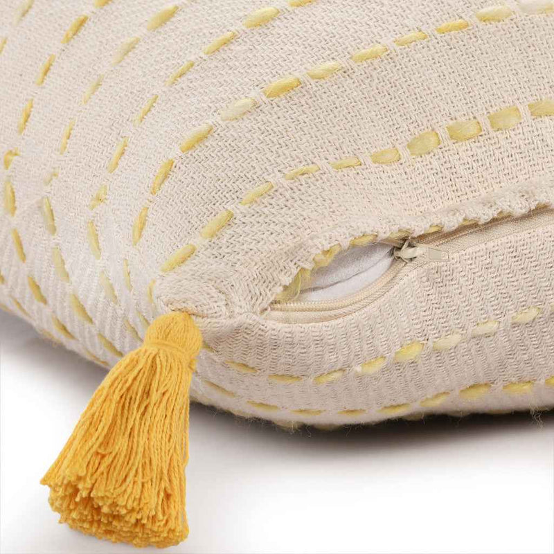 20" X 20" Golden Yellow And Ivory 100% Cotton Striped Zippered Pillow