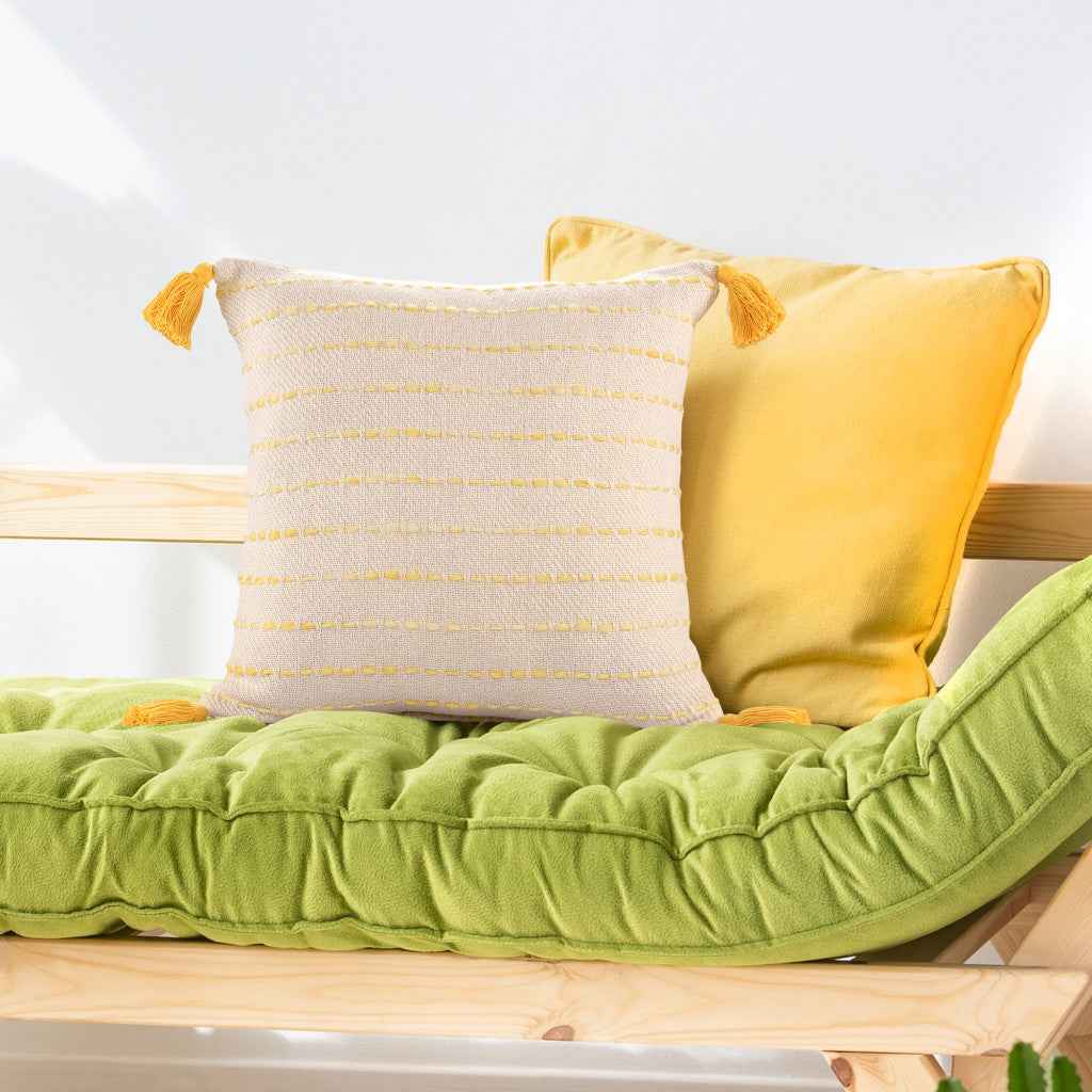 20" X 20" Golden Yellow And Ivory 100% Cotton Striped Zippered Pillow