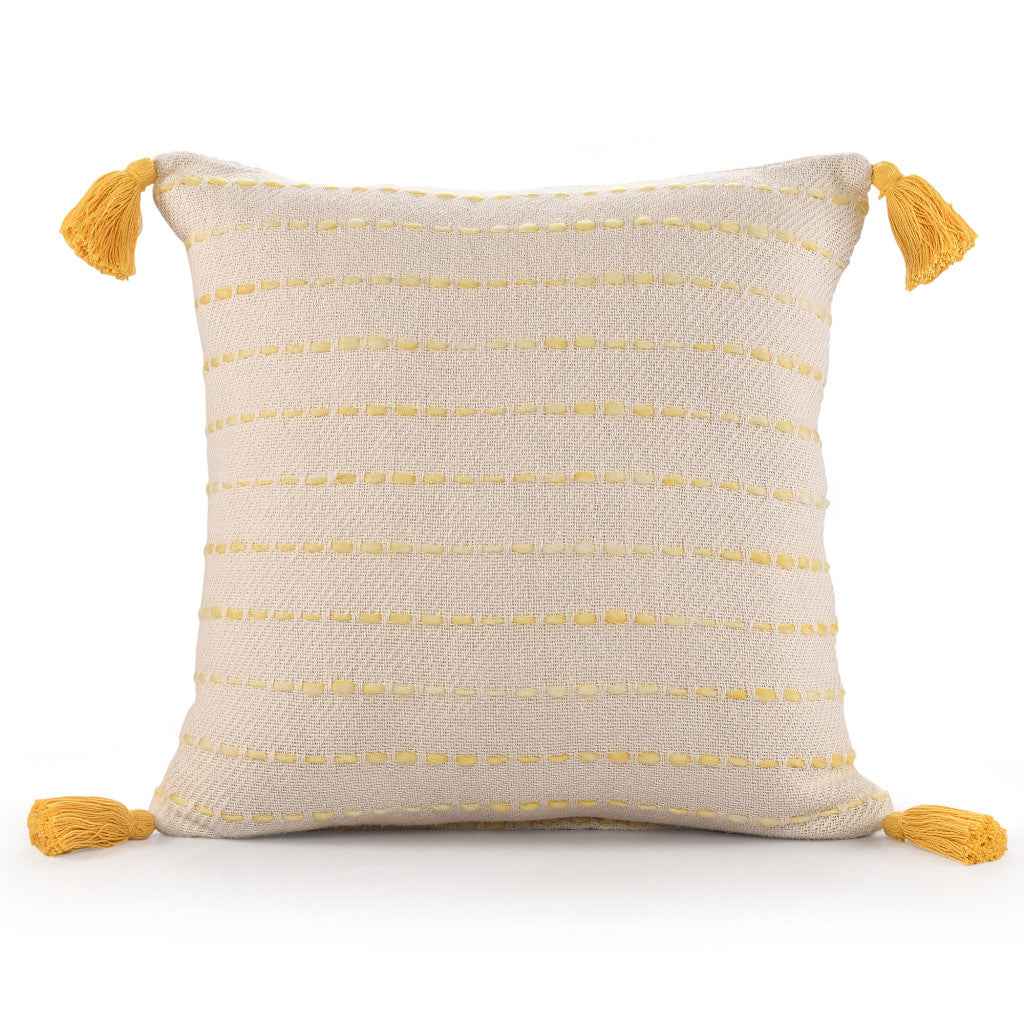 20" X 20" Golden Yellow And Ivory 100% Cotton Striped Zippered Pillow