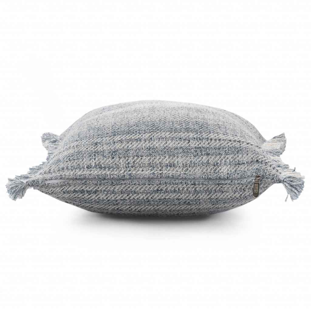 20" X 20" Denim Blue And Ivory Polyester Striped Zippered Pillow